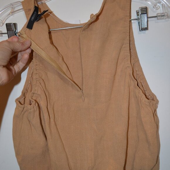 FOREVER 21 NWT Woven SAFARI Tan Sleeveless Zip Tie on Waist Rayon Top/Blouse S - Picture 2 of 6